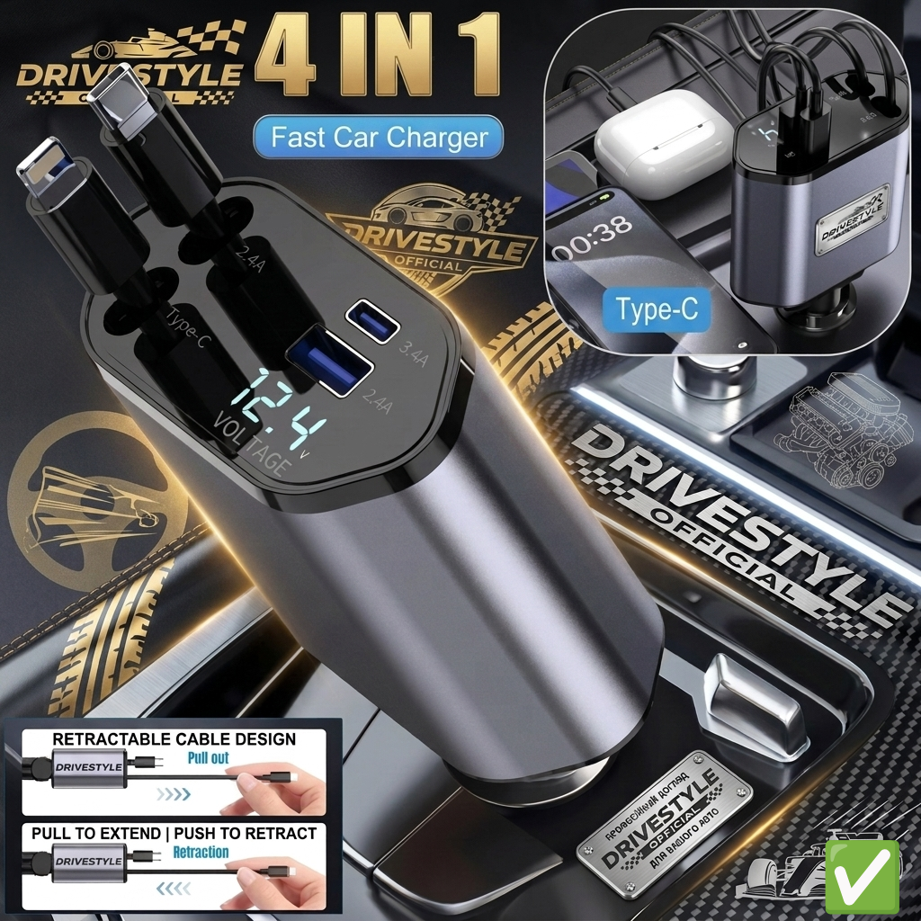 DriveStyle 120W 4-in-1 Retractable Car Charger