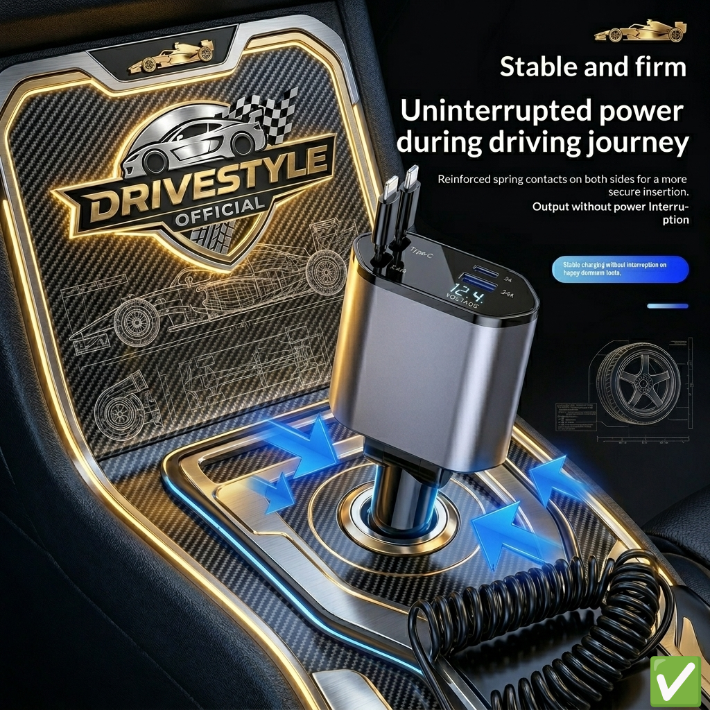 DriveStyle 120W 4-in-1 Retractable Car Charger